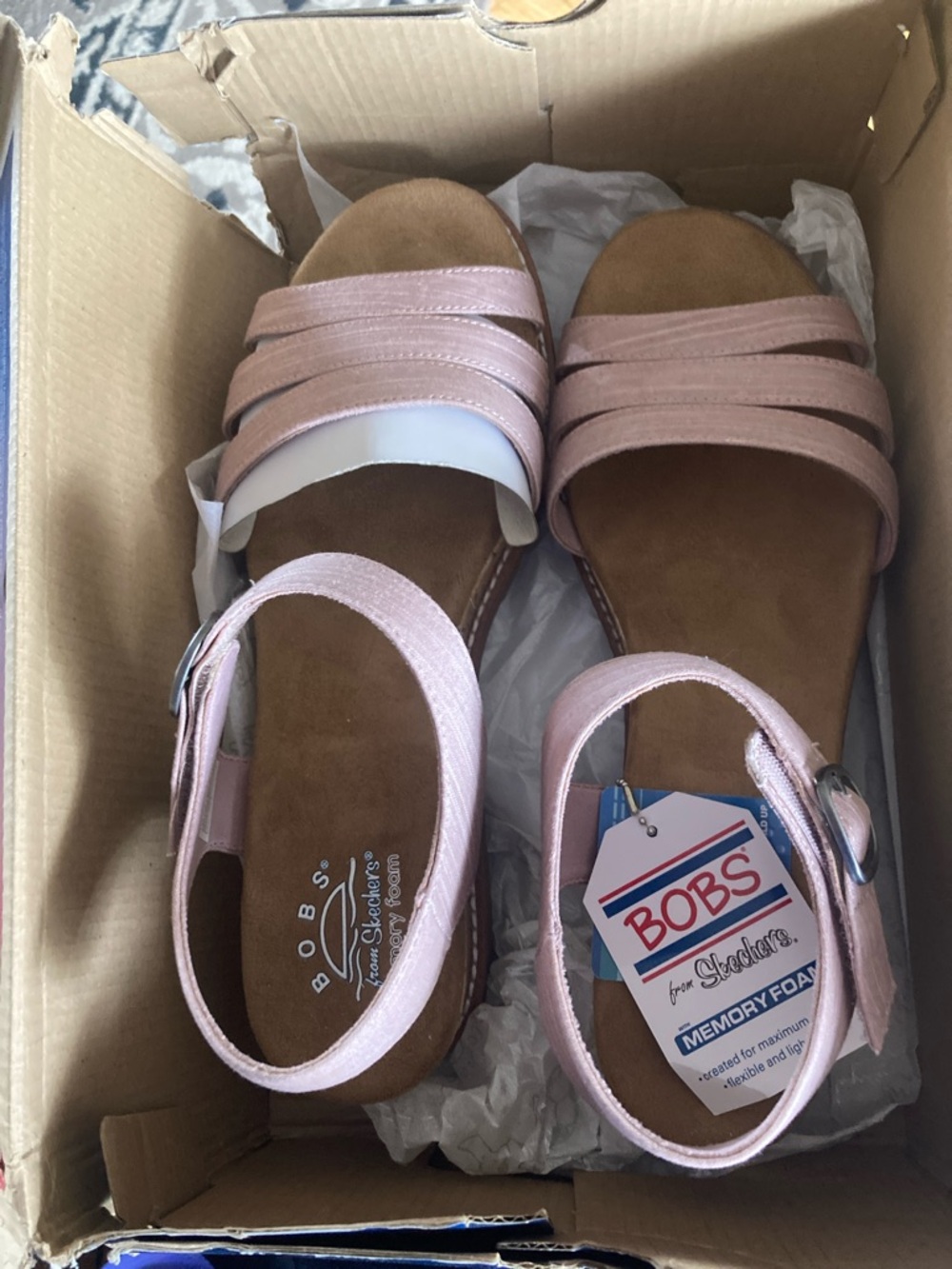 Bob’s from Skechers Blush Strappy Cork-Look Wedge Sandal NWT